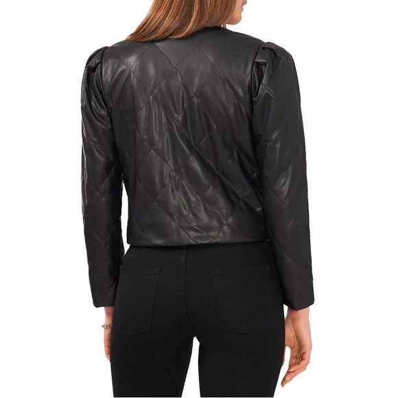 Vince Camuto NWT Faux Leather Buttery Soft Quilted Cropped Jacket Black Large - Picture 2 of 5